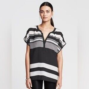 Banana Republic black gray and white color block stripe top size small